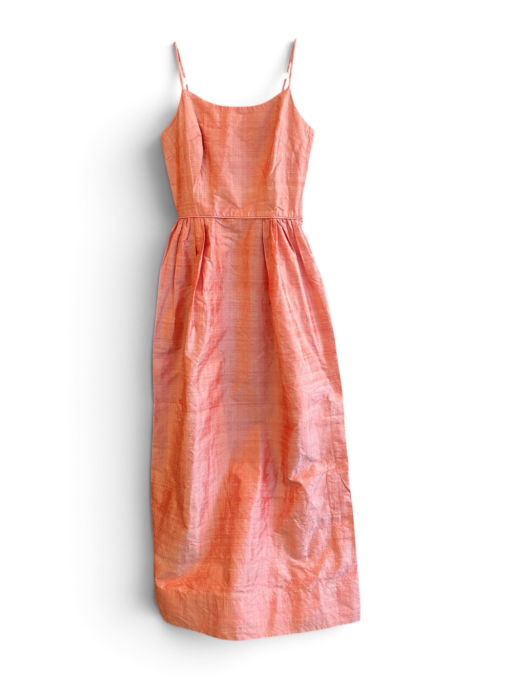 Vintage Handmade Raw Silk Women's Coral Pink Spaghetti Strap Maxi Dress XS